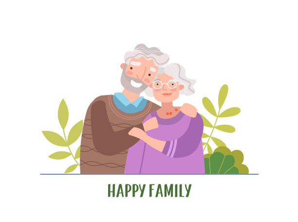 描绘一对快乐的老夫妇在户外拥抱图片下载