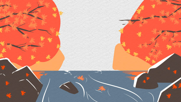 秋叶和河白色背景墙纸图片下载