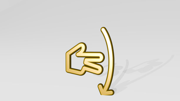 手势两指向下滑动，用影子站立。金属雕塑的3D插图在一个白色的背景与温和的纹理。手和业务图片下载
