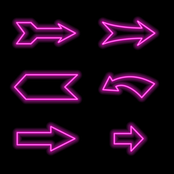 一组不同形状的粉色霓虹箭头。矢量插图。图片下载