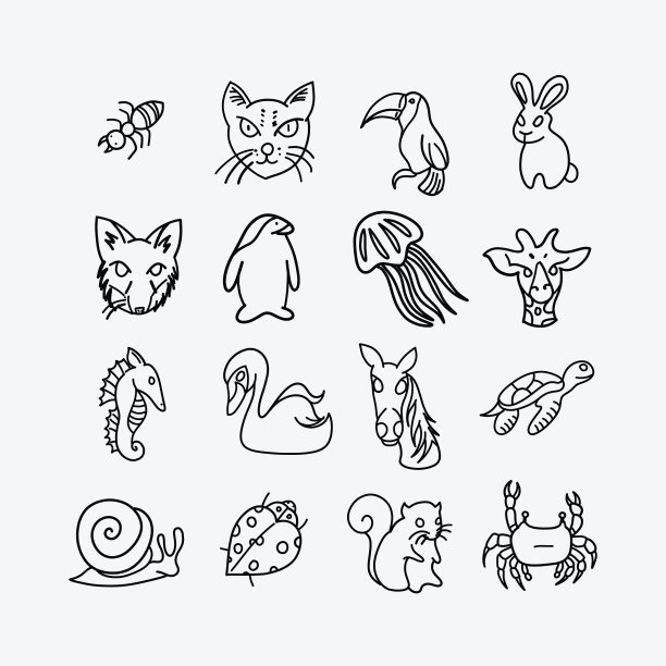 动物矢量涂鸦图标集。手绘素描插图eps10图片下载