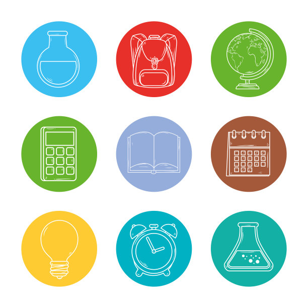 一套用品教育在圆形框架图片下载