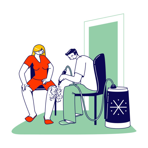 医生处理女人的腿与氮美容诊所。女性角色应用冷冻疗法健康程序图片下载