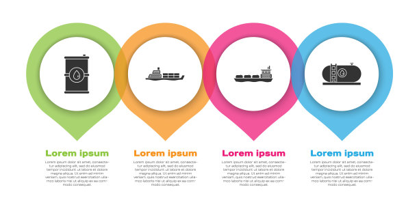 集油船、油船、油船及石油工业厂房为一体。业务信息模板。向量图片下载