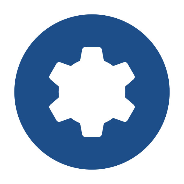 蓝色圆形齿轮图标，按钮隔离在白色背景。图片下载