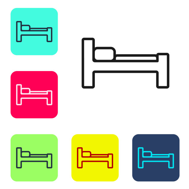 黑色线床图标孤立在白色背景。设置图标的颜色方形按钮。矢量图图片下载