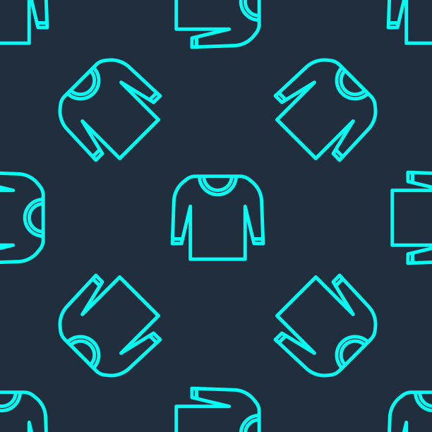 绿色线毛衣图标孤立无缝模式上的蓝色背景。套衫图标。矢量图图片下载