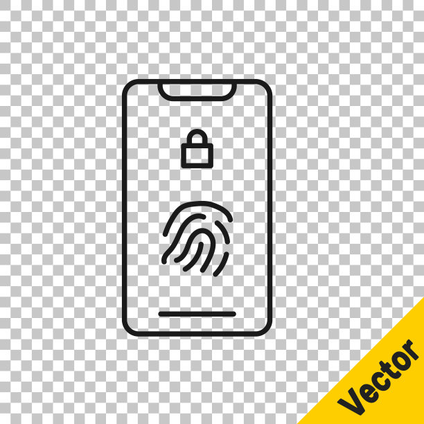 黑色线智能手机与指纹扫描仪图标隔离在透明的背景。安全概念，个人访问通过移动手指。矢量图图片下载