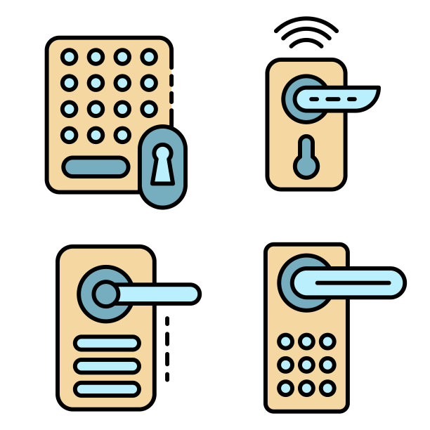 无线门锁图标设置为平面矢量图片下载