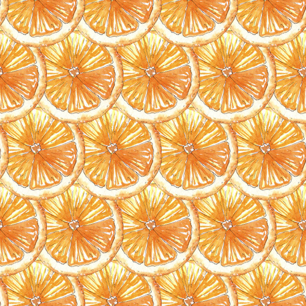 无缝图案，水彩橙色切片。图片下载