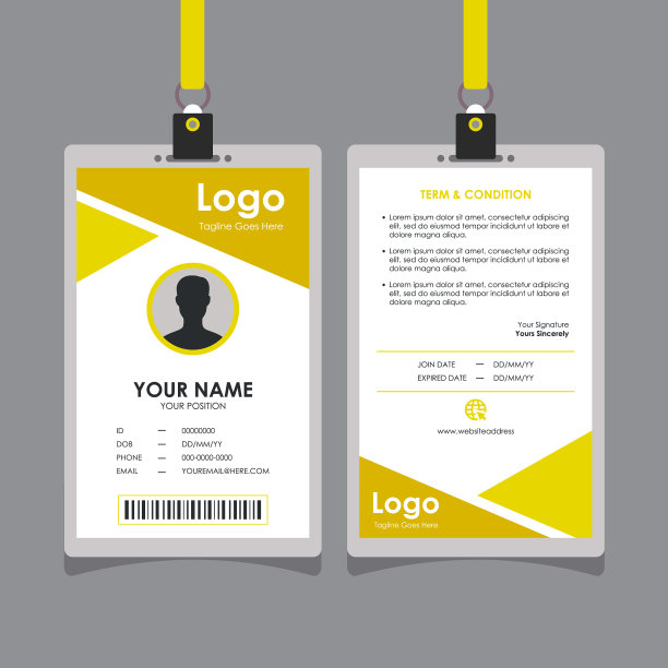 简单清新的黄色几何身份证设计图片下载