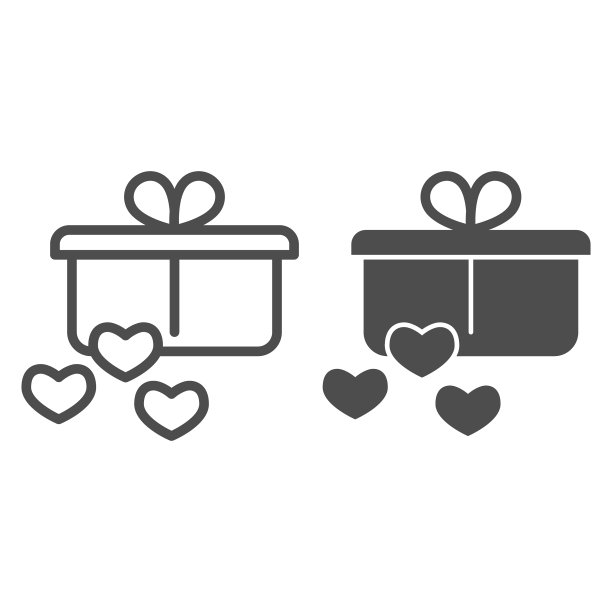 礼物和心线和固体图标呈现图片下载
