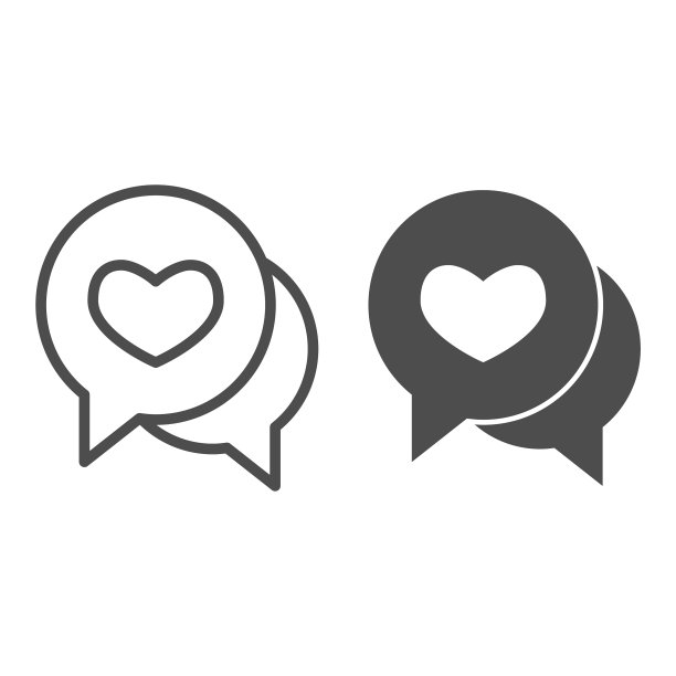 爱情对话泡泡线和固体图标浪漫图片下载