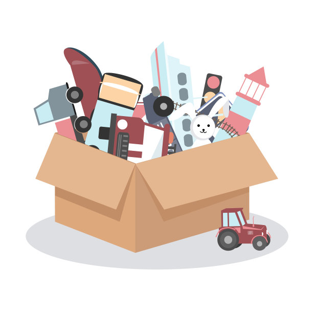 白色背景上有孩子玩具的纸板箱图片下载