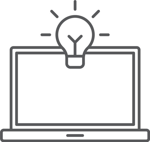 笔记本电脑与灯泡图标符号隔离图片下载