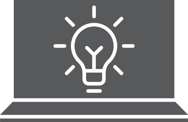 笔记本电脑与灯泡图标符号隔离图片下载