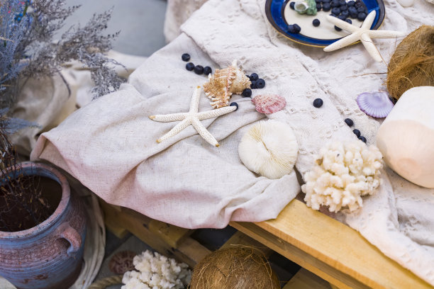 海滩主题海洋婚礼接待装饰。海星派对中心图片下载