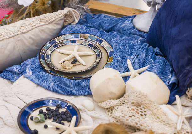 海滩主题海洋婚礼接待装饰。海星派对中心图片下载