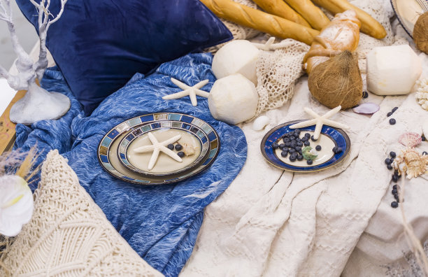 海滩主题海洋婚礼接待装饰。海星派对中心图片下载