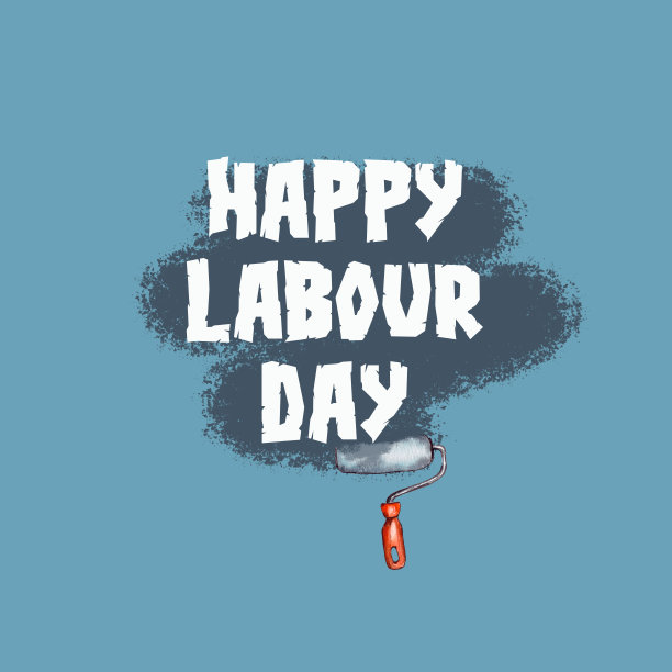 水彩插图。世界劳动节概念与时尚的文字和工具的工人在一个蓝色的背景图片下载