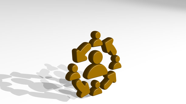 人力资源工作流站在阴影中。金属雕塑的3D插图在一个白色的背景与温和的纹理。概念和图标图片下载