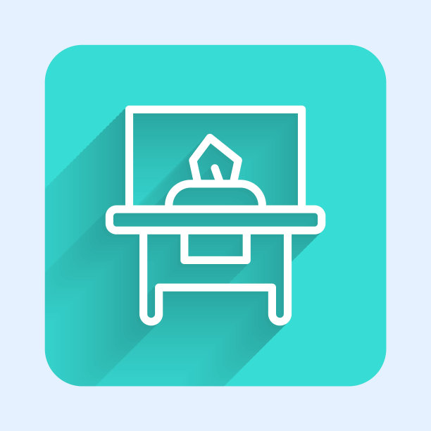 白色线条玻璃陈列柜，展品图标与长阴影隔离。绿色方形按钮。向量图片下载