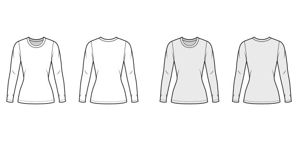 水手领针织毛衣技术时尚插图与长袖，贴身的形状，束腰外衣长度图片下载