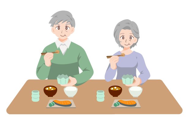 长者享用美食的插图图片下载