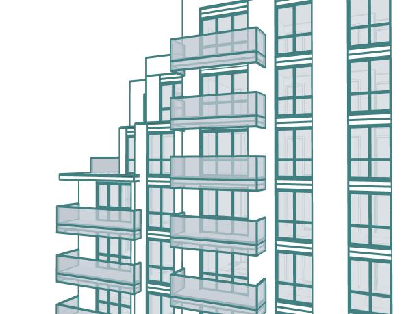 一个住宅街区的抽象部分3D插图。图片下载