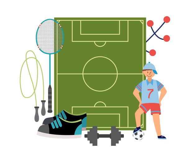 学校体育班旗帜与运动男孩平面矢量插图孤立。图片下载