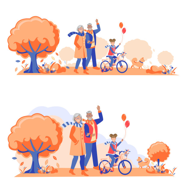 一对快乐的老夫妇和他们的孙女一起散步图片下载