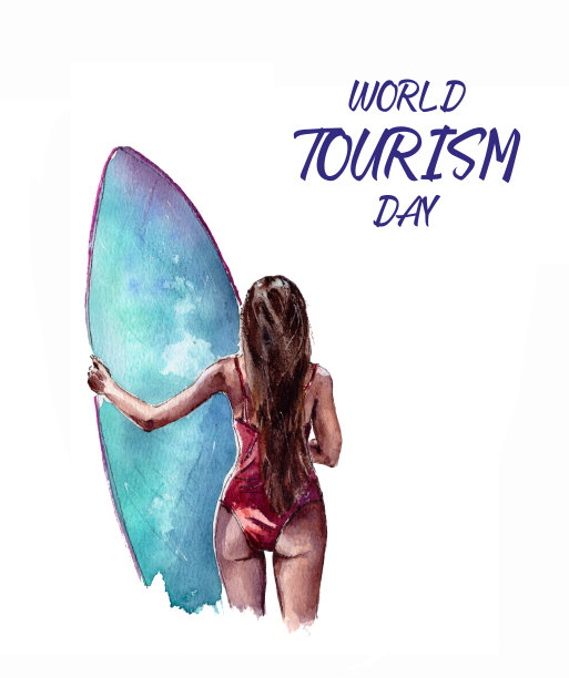 水彩插图的世界旅游日标志模板孤立在一个白色的背景图片下载