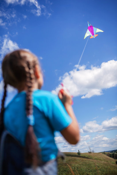 快乐的童年和夏天。孩子们玩得很开心，在户外玩风筝图片下载