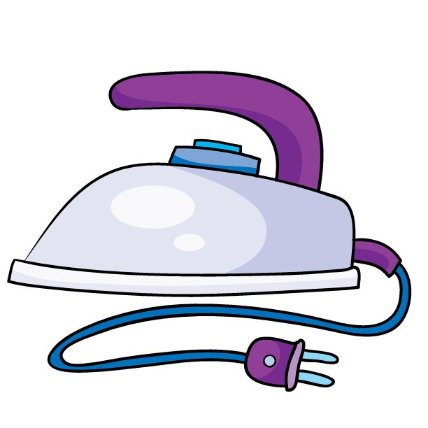 紫色的熨斗，家用电器，白色背景上的孤立物体，矢量图，图片下载