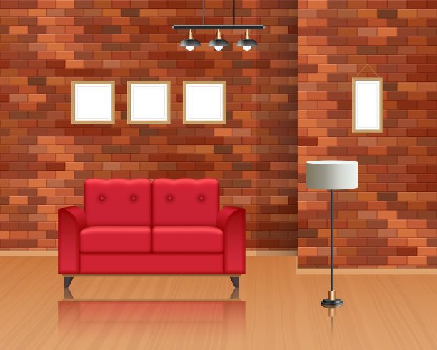 客厅内饰以砖墙装饰图片下载