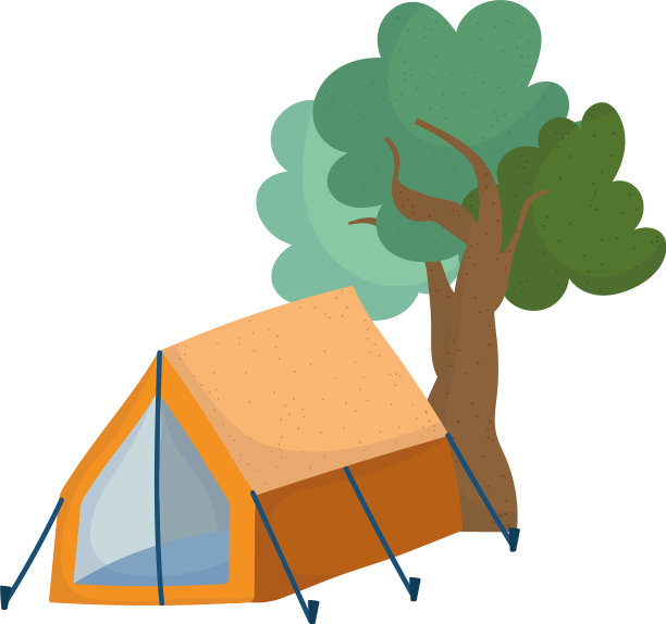露营帐篷枝叶树自然卡通孤立图片下载