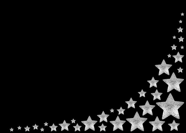 银色星星框架上的黑色背景孤立，角边界制成的闪亮的星星，圣诞贺卡模板，节日艺术背景，星空图案，空白节日邀请设计，复制空间图片下载