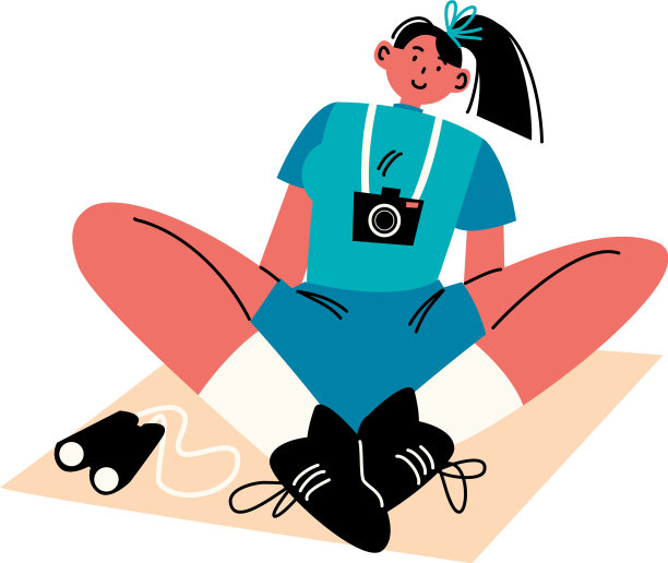 带着照相机和望远镜的女旅行者图片下载