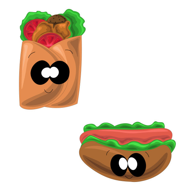 卡通风格的多纳烤肉串和热狗图片下载