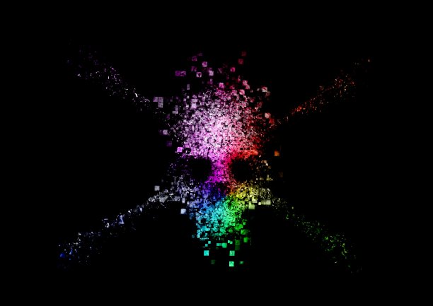 一个漂浮在黑暗中的抽象头骨的3D插图图片下载