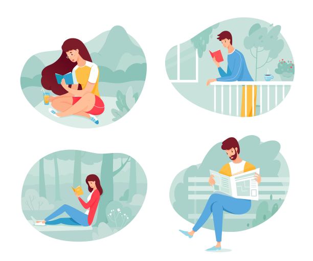 向量人在室外阅读孤立场景设置图片下载