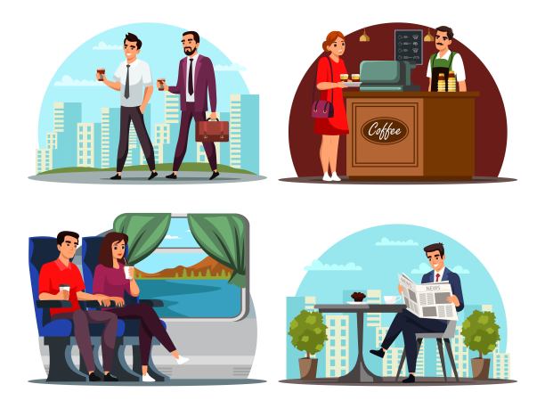 人们在不同的情境下喝咖啡图片下载