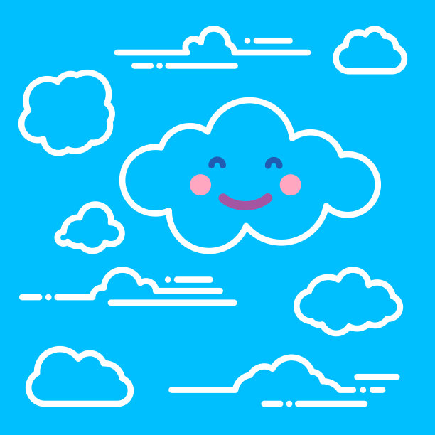 抽象的线性婴儿沐浴横幅阳光和幸福的微笑白纸云在蓝色的背景图片下载