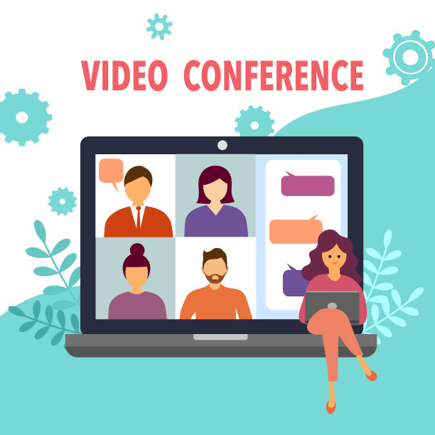 视频会议和在线会议概念矢量说明。一位女士和她的团队在网上工作。在家工作的想法。公司员工在电脑屏幕上与同事交谈。图片下载