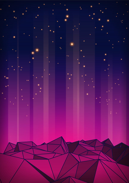 复古的未来主义景观与山脉和图片下载