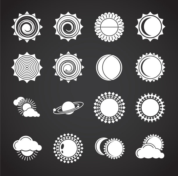 太阳相关图标设置在背景图形图片下载