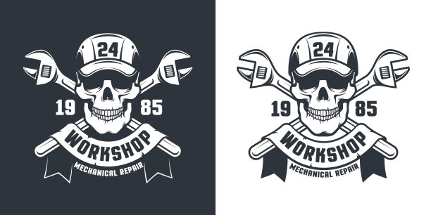 骷髅机械师工人-车间复古徽章图片下载