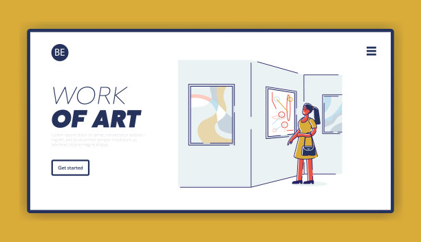 艺术作品登陆页，画廊或博物馆网站。网页模板与展览观众图片下载