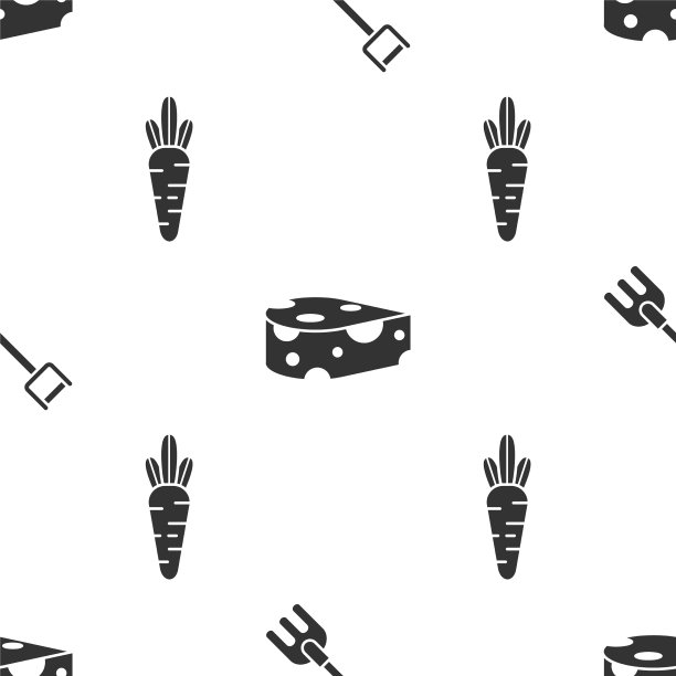 把花园耙奶酪和胡萝卜放在无缝的架子上图片下载