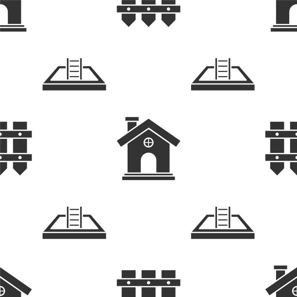 设置花园围栏、木屋和游泳池图片下载